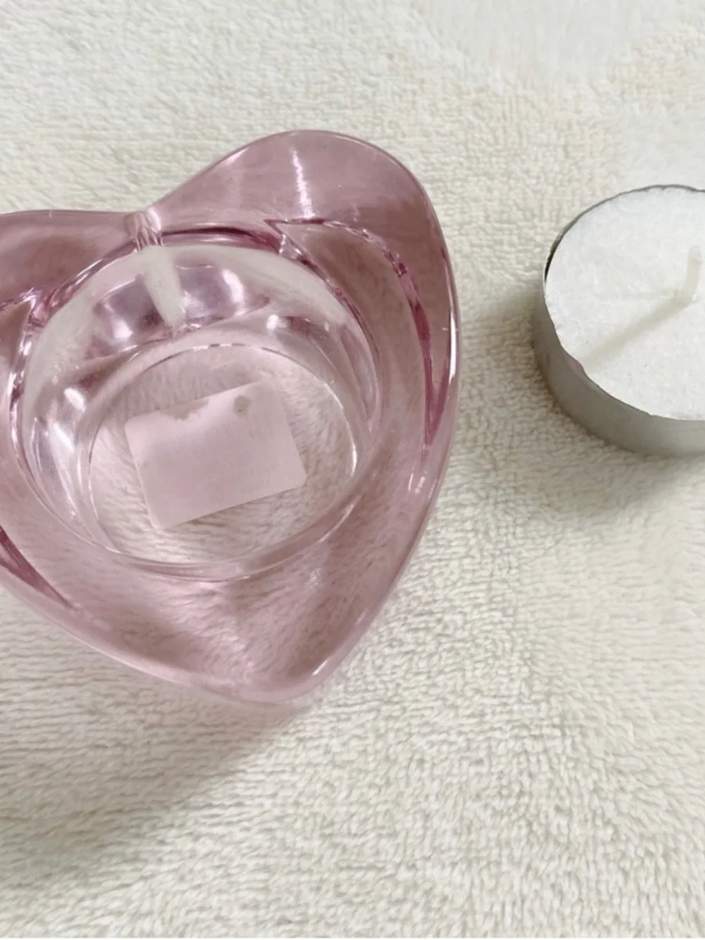 Crate & Barrel Pink Glass Heart Tealight Holder Votive Candle Holder